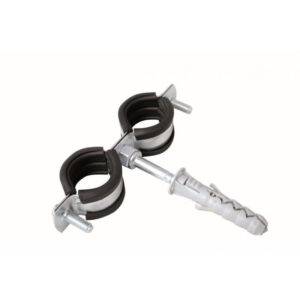 GOSHE obejma metalowa podwójna fi15 z gumą, śrubą, kołkiem 20-24mm - obrazek 1